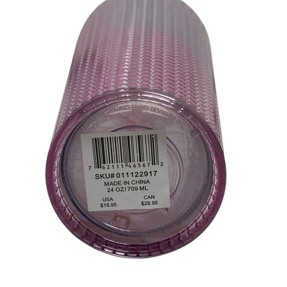 Starbucks Tumbler 24oz Pink Blue Ombre Grid Cold Cup Straw Reusable 2021 New - Picture 7 of 8
